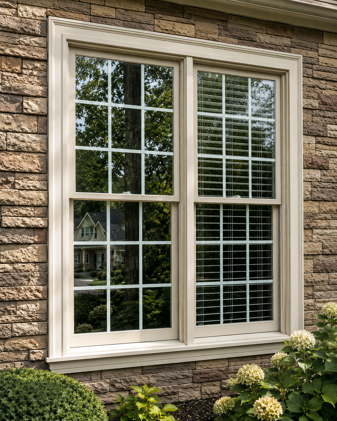 Double-hung window glass replacement with colonial grids in Northeast Georgia